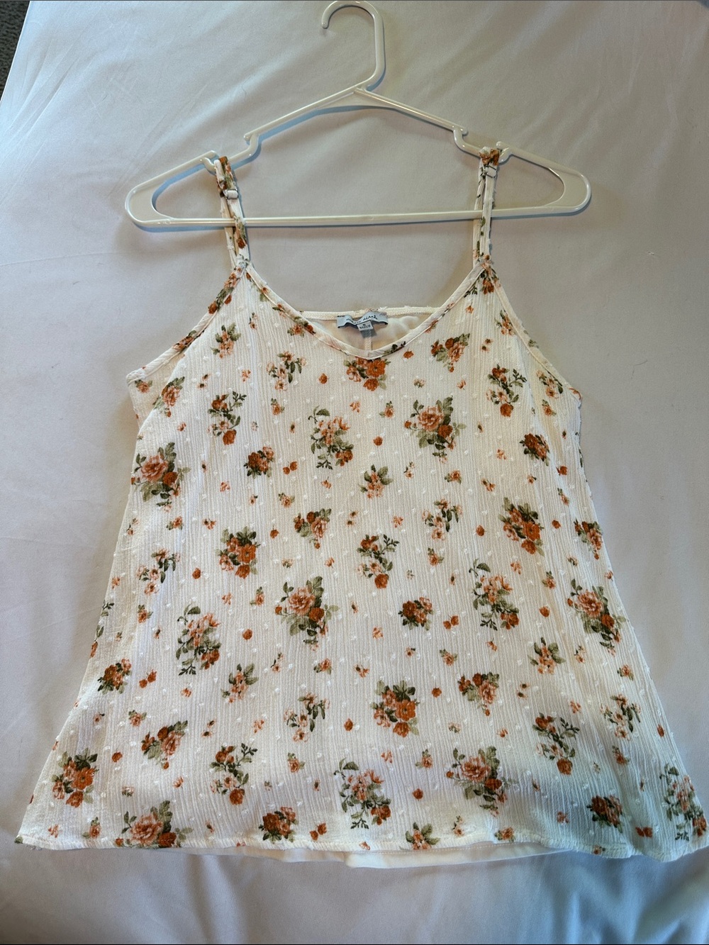 white birch Cream Floral Spaghetti Strap Tank